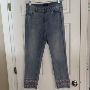 CHARLIE B Light Blue Cropped Jeans with Embroidered Hem